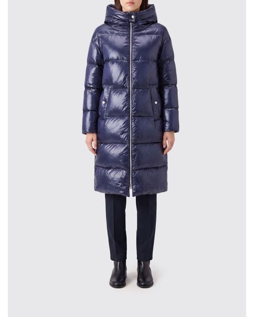 Herno Blue Long Waterproof Quilted Nylon Down Coat With Hood