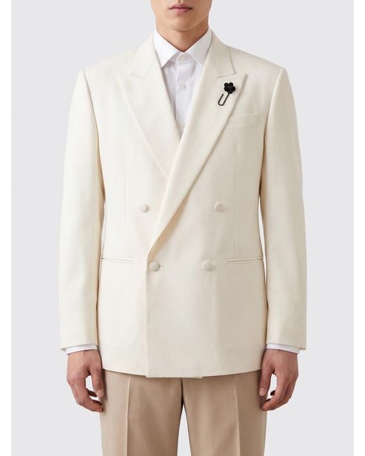 Lardini Natural Double-Breasted Wool Blazer for men