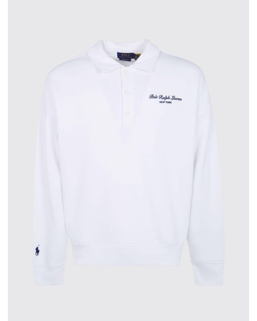 Polo Ralph Lauren White Long-Sleeved Cotton-Blend Polo Shirt With Contrast Logo for men
