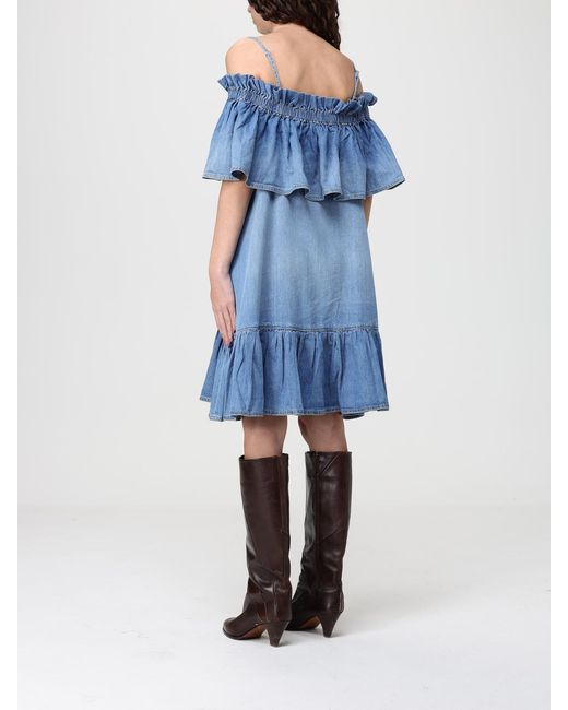 Pinko Blue Cotton Dress With Flounce