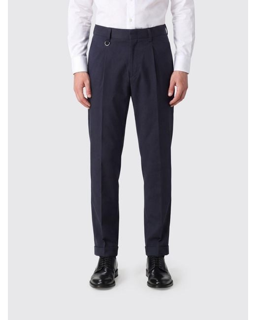 Paolo Pecora Blue Slim Fit Cotton Chino Pants With Slant Pockets for men
