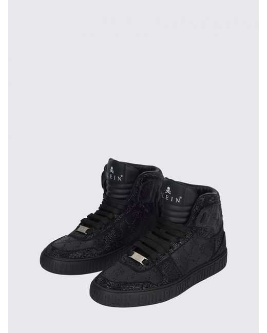 Philipp Plein Black Leather Sneakers With Applied Rhinestones for men
