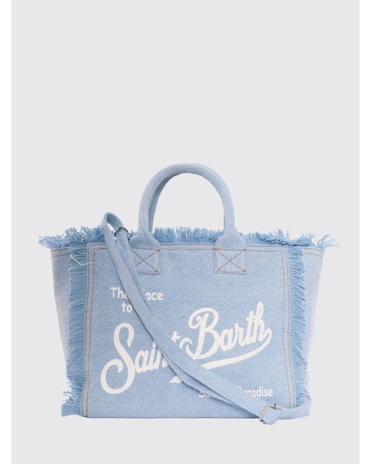 Mc2 Saint Barth Blue Colette Cotton Canvas Bag With Logo