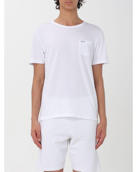 T-shirt in cotone con logo ricamato di Sun 68 in White da Uomo