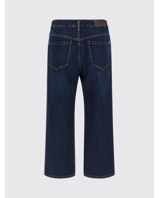 Brunello Cucinelli Blue High-Waisted Cropped Cotton Denim Jeans With Monili