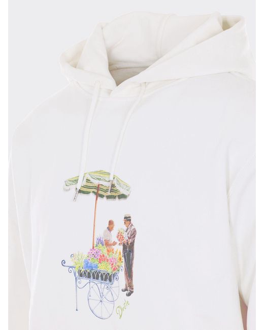 Drole de Monsieur White Fleuriste Printed Cotton Hoodie for men