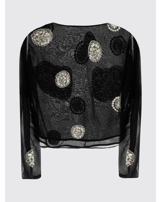 Bode Black Silk Blouse With Rhinestone Embellishments