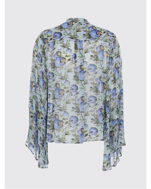 Semicouture Blue Floral Viscose Shirt With Mandarin Collar