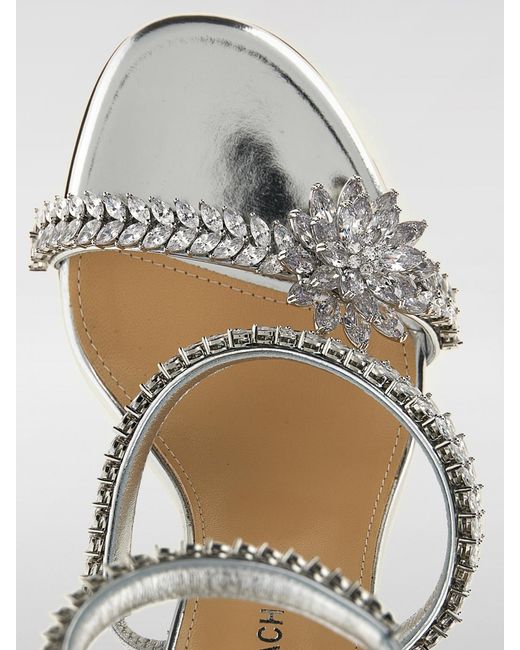 Mach & Mach White Laminated Patent Leather Sandal With Jewel Straps