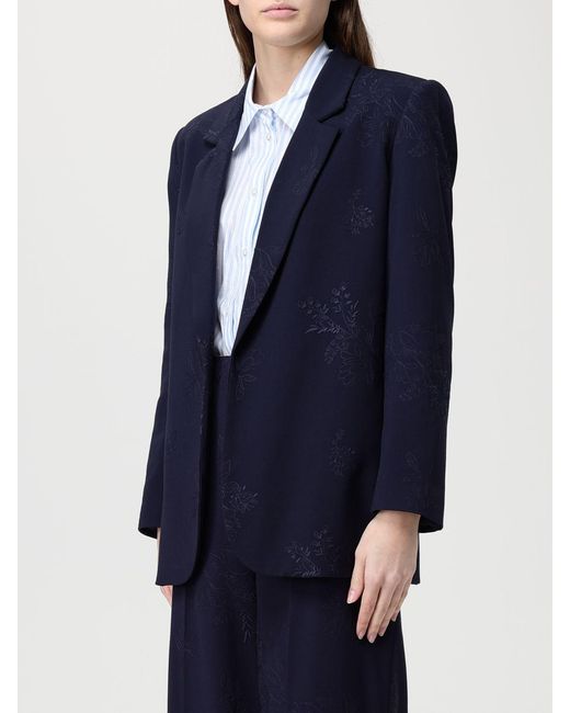 Twinset Blue Embroidered Viscose Single-Breasted Blazer