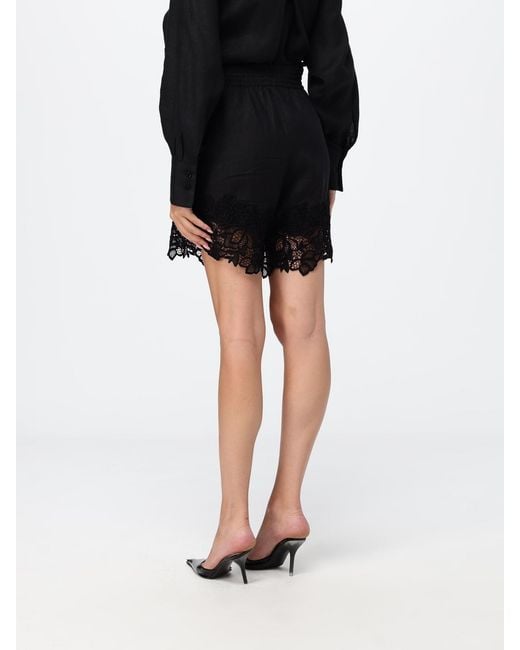 Ermanno Scervino Black High-Waisted Linen Shorts With Lace Inserts