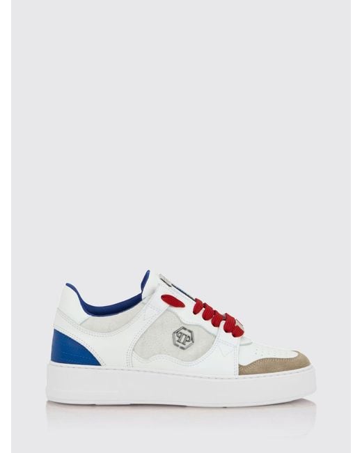 Philipp Plein White Bicolour Leather And Suede Low-Top Trainers With Hexagon Logo for men