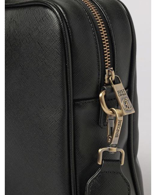 Just Cavalli Black Saffiano Leather Briefcase for men