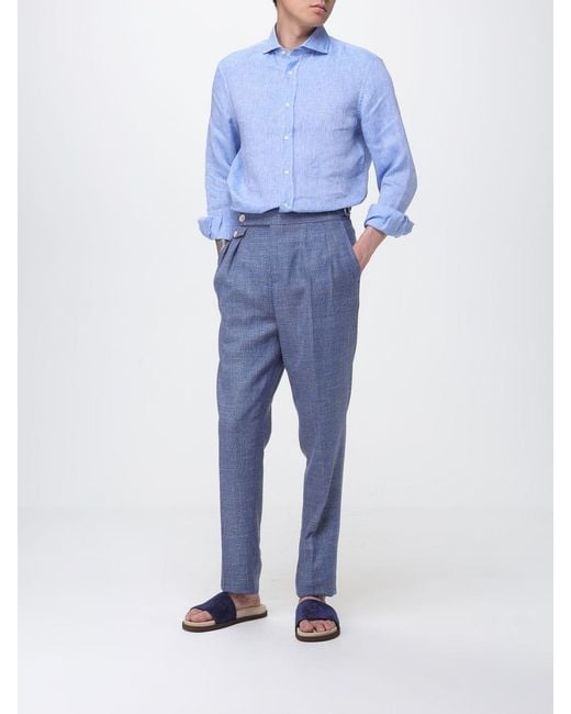 Brunello Cucinelli Blue Linen Shirt for men
