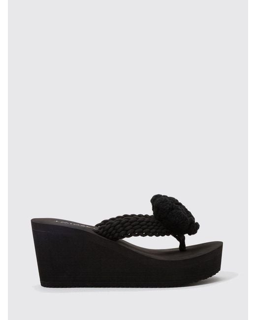 Twinset Black Crochet Cotton Wedge Sandal With Flower