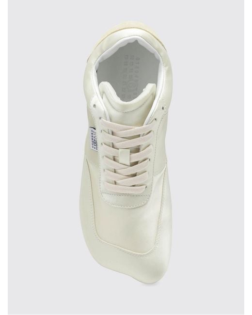 MM6 by Maison Margiela White Anatomic Tabi Satin And Suede Sneakers