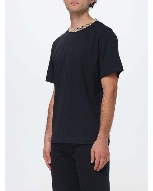 Burberry Black Crew Neck Cotton T-Shirt With Contrast Trims for men