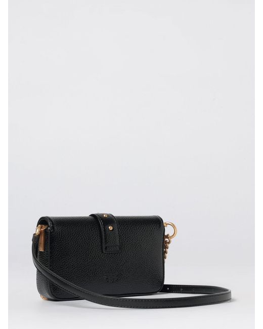 Pinko Black Love Birds Leather Mini Crossbody Bag