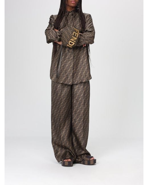 Fendi Brown Ff Silk Trousers