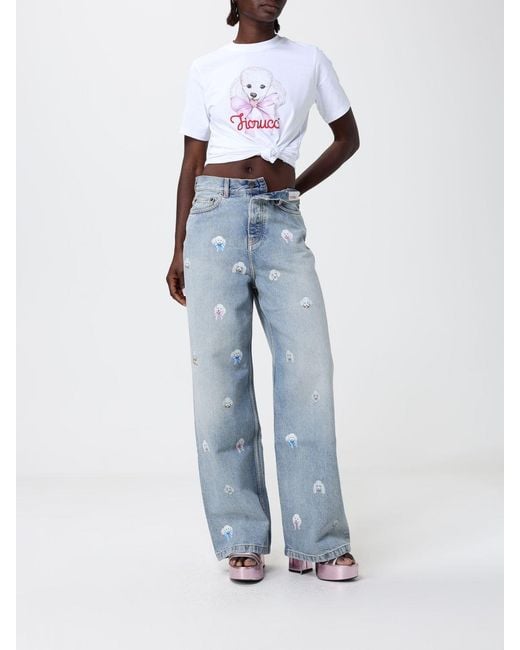 Jeans De Pierna Ancha De Denim Estampado Fiorucci de color Blue