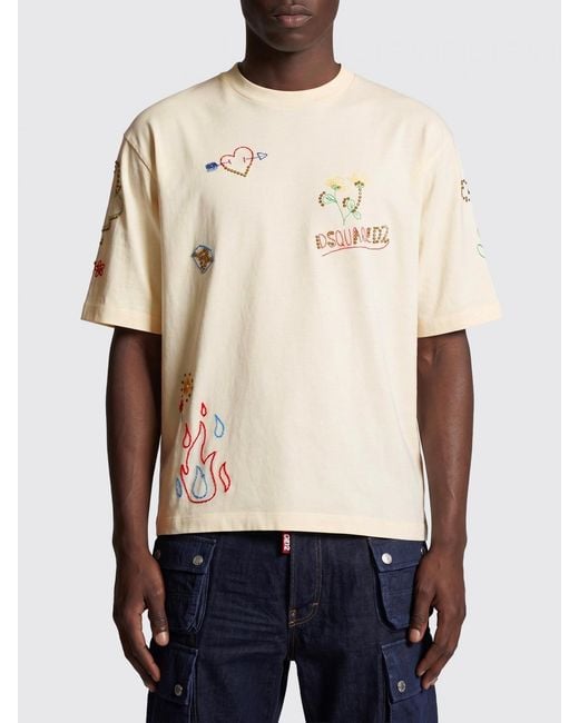 DSquared² Blue Embroidered Cotton T-Shirt for men