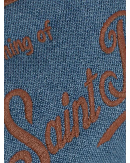 Mc2 Saint Barth Blue Embroidered Logo Cotton Twill Vanity Bag