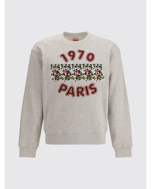 KENZO Gray Cotton Crew Neck Sweatshirt With Print for men