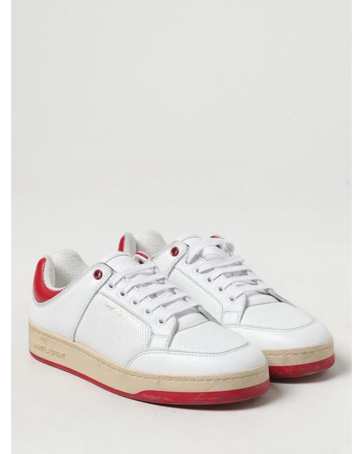 Crimson Leather Perfoated Sneakers Saint Laurent en coloris White