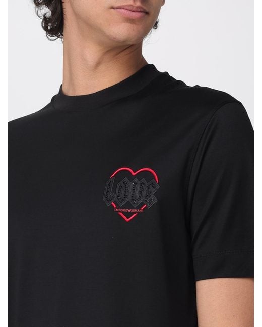 Emporio Armani Black Love Cotton T-Shirt With Rhinestones for men
