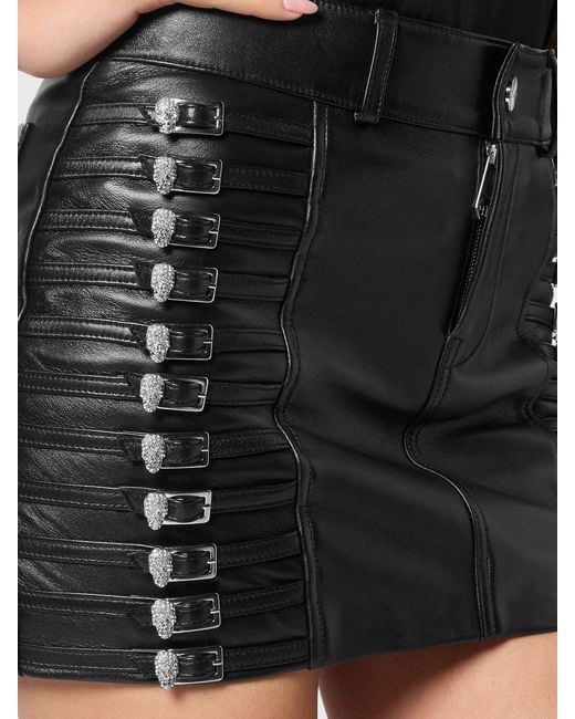 Philipp Plein Black High-Waisted Slim-Fit Lambskin Leather Pencil Miniskirt