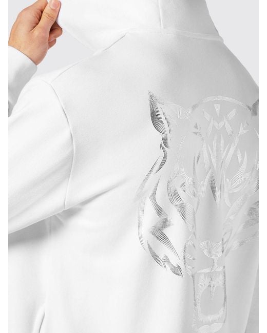Philipp Plein White Graphic Print Cotton Hoodie With Dropped Shoulders for men