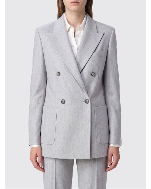 Eleventy Gray Double-Breasted Wool And Cashmere Blend Blazer With Peak Lapels