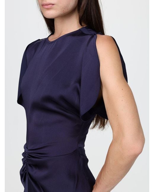 Victoria Beckham Blue Bela Viscose Sheath Midi Dress With Puff Sleeves