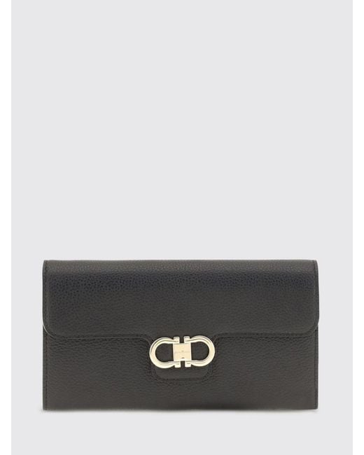 Ferragamo Gray Gancini Calfskin Wallet On Chain With Chain Strap