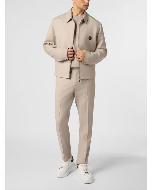 Philipp Plein Natural Hexagon Monogram Wool Blend Shirt Jacket for men