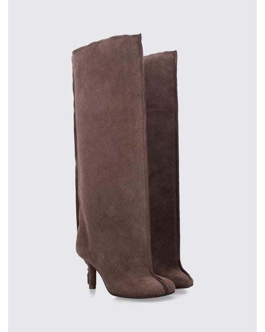 MM6 by Maison Margiela Brown Anatomic Suede Knee-High Boots With Stiletto Heel