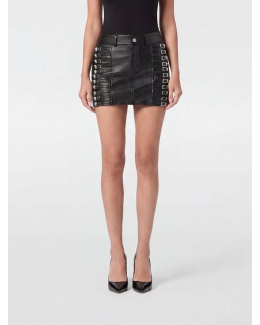Philipp Plein Black High-Waisted Slim-Fit Lambskin Leather Pencil Miniskirt