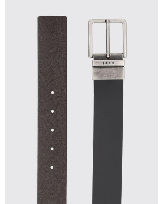 HUGO White Reversible Grained And Smooth Leather Belt With Engraved Logo for men