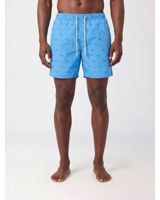 Mc2 Saint Barth Blue Graphic Print Swim Shorts With Drawstring Waist for men