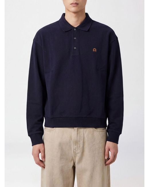 DUNST Blue Long-Sleeved Cotton-Blend Polo With Embroidered Logo for men