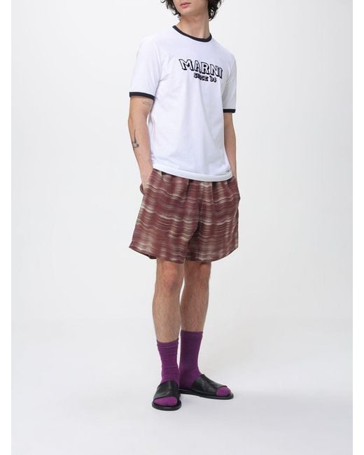 Marni White Cotton T-Shirt With Logo for men