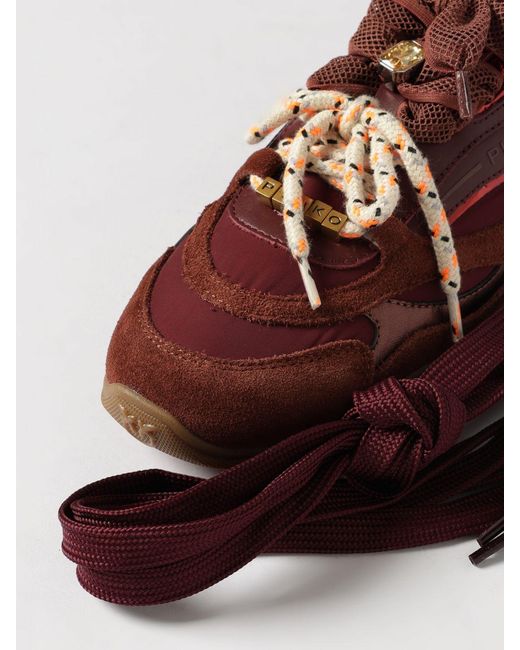 Pinko Red Yulia Leather And Nylon Sneakers