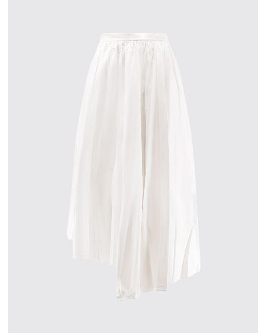 Self-Portrait White Pleated Cotton Asymmetric Skirt