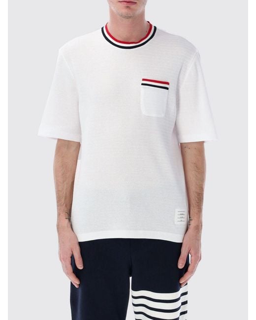 Thom Browne White 4-Bar Cotton T-Shirt for men