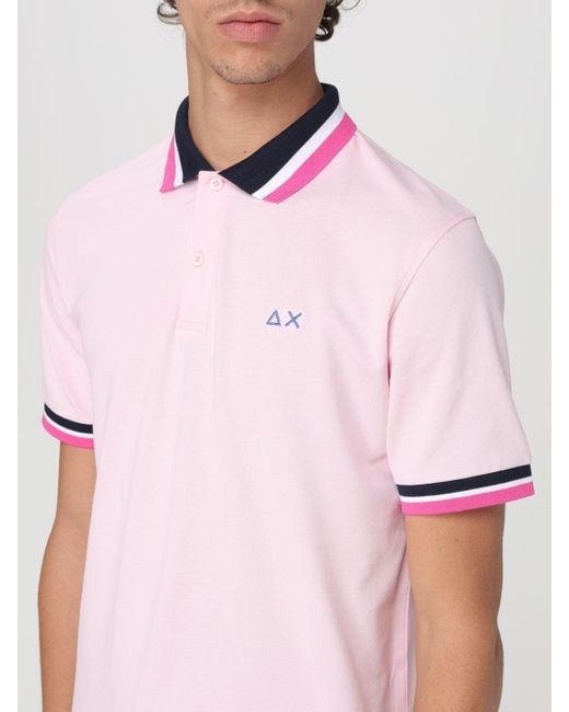 Polo in cotone con logo di Sun 68 in Pink da Uomo