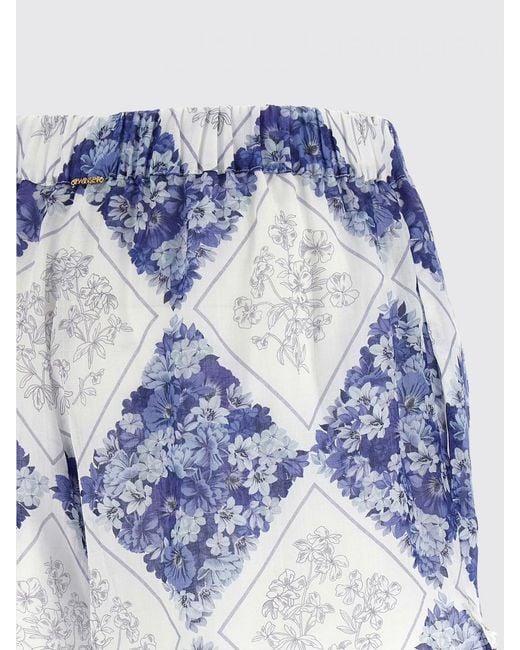 Twinset Blue Floral Raffia And Cotton Shorts