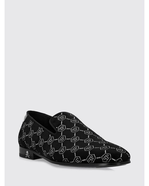 Philipp Plein White Velvet Loafers With Rhinestone Hexagon for men