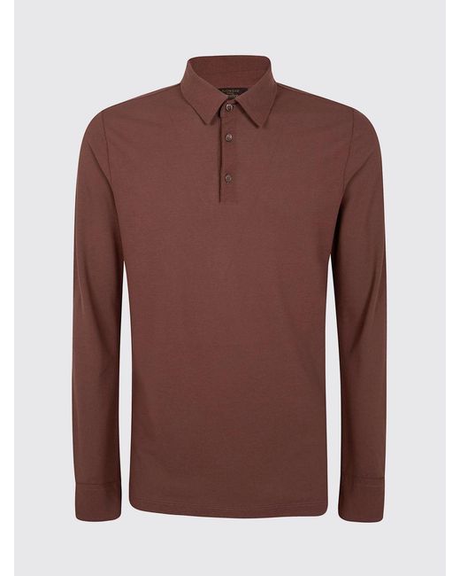 Zanone Purple Long-Sleeved 100% Cotton Polo Shirt With Classic Collar for men