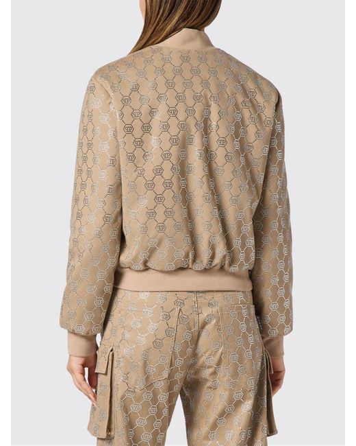 Philipp Plein Natural Pp Monogram Rhinestone Bomber Jacket