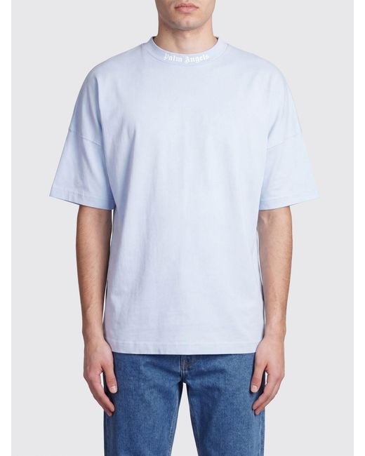 Palm Angels White Cotton T-Shirt With Logo for men